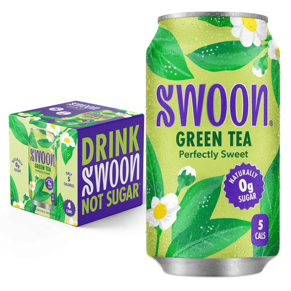 Swoon Zero Sugar Perfectly Sweet Green Tea, 5 Calories, Sugar Free, 12 fl oz Can, 4 Pack