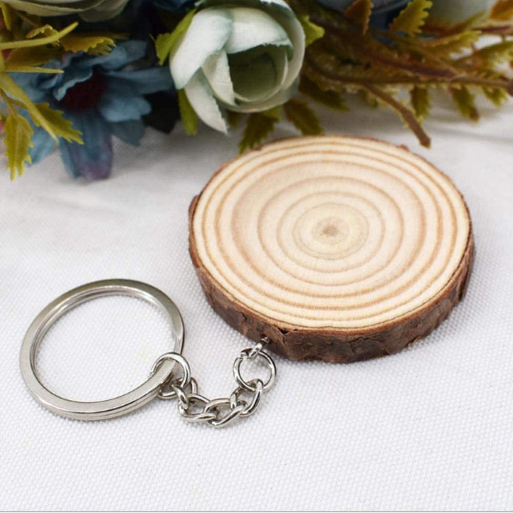40 Pack Unfinished Wood Slices Keychain Blank Hand-Painted Wooden Keychain Christmas Pendant DIY Wood Keychain
