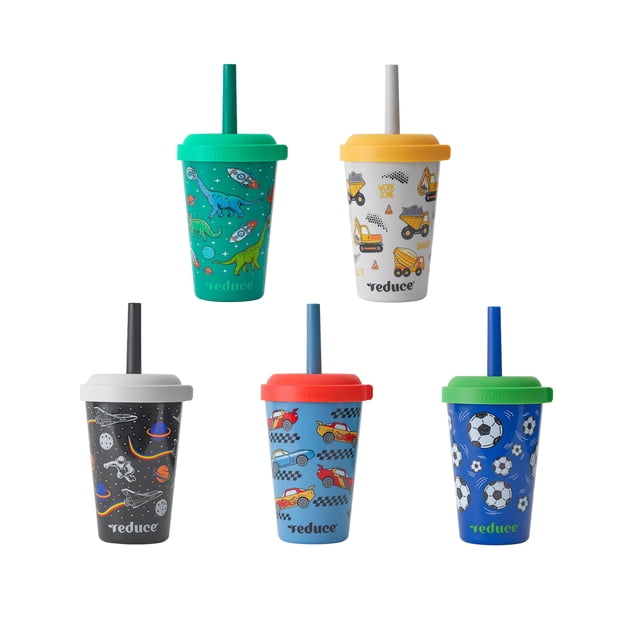 Vasos infantiles REDUCE de 12 oz, paquete de 5, con popotes antiderrames