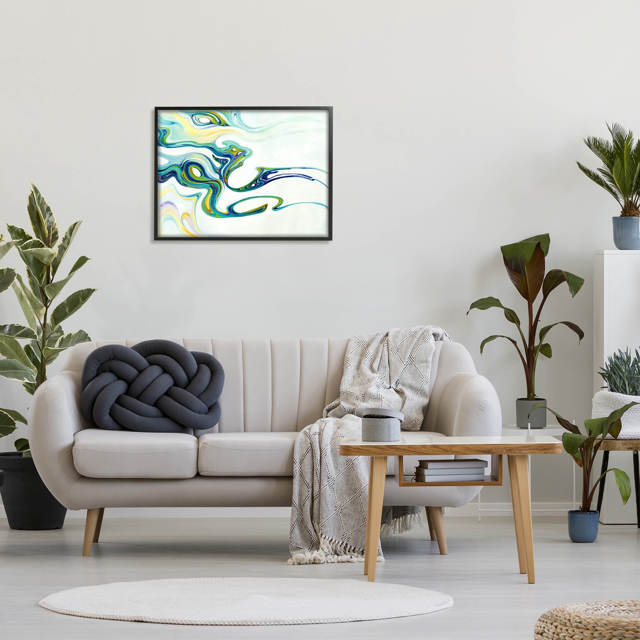 Stupell Industries Wavy Modern Green Forms Graphic Art Black Framed Art Print Wall Art, Design by Dina D'Argo