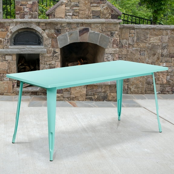 Emma   Oliver Commercial Grade 31.5" x 63" Rectangular Mint Green Metal Indoor-Outdoor Table