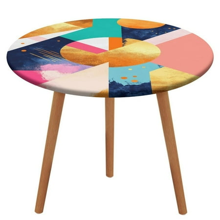 

Color Geometry (45) Pattern Round Tablecloth Waterproof Elastic Table Clothes for Dining Table Cute Desk Decor Protector Cover