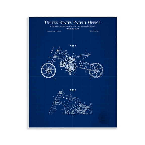 Stupell Industries Motorcycle Patent Blueprint Transportation Painting Unframed Art Print Wall Art, 11 x 14