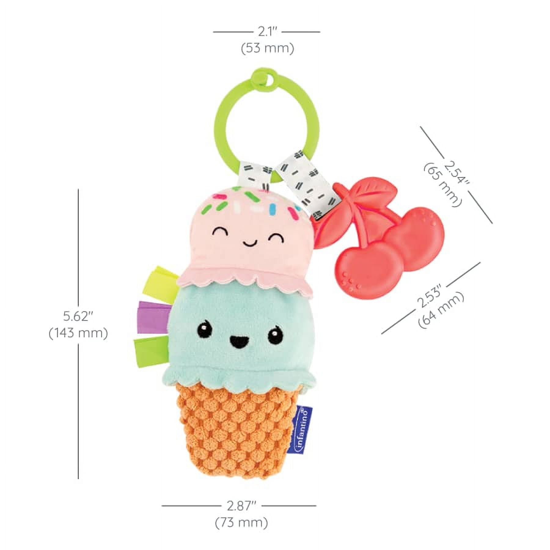 Infantino Plushy Pal & Teether Ice Cream Cone, BPA-Free Teether, 0-12 Months Unisex, Multicolor