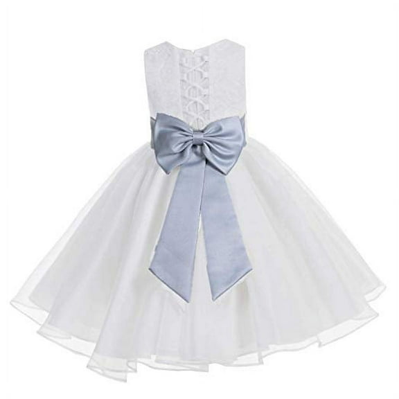 Ekidsbridal White Lace Organza Flower Girl Dress with Colored Sash for Toddlers Formal Evening Gown Pretty Princess 186T M