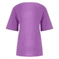 thumbnail image 4 of Cuoff Blouses for Women Fashion Casual Temperament Round Neck Vintage Cotton and Hemp Solid Button Short Sleeve T-Shirt Womens Tops Light Purple L, 4 of 5