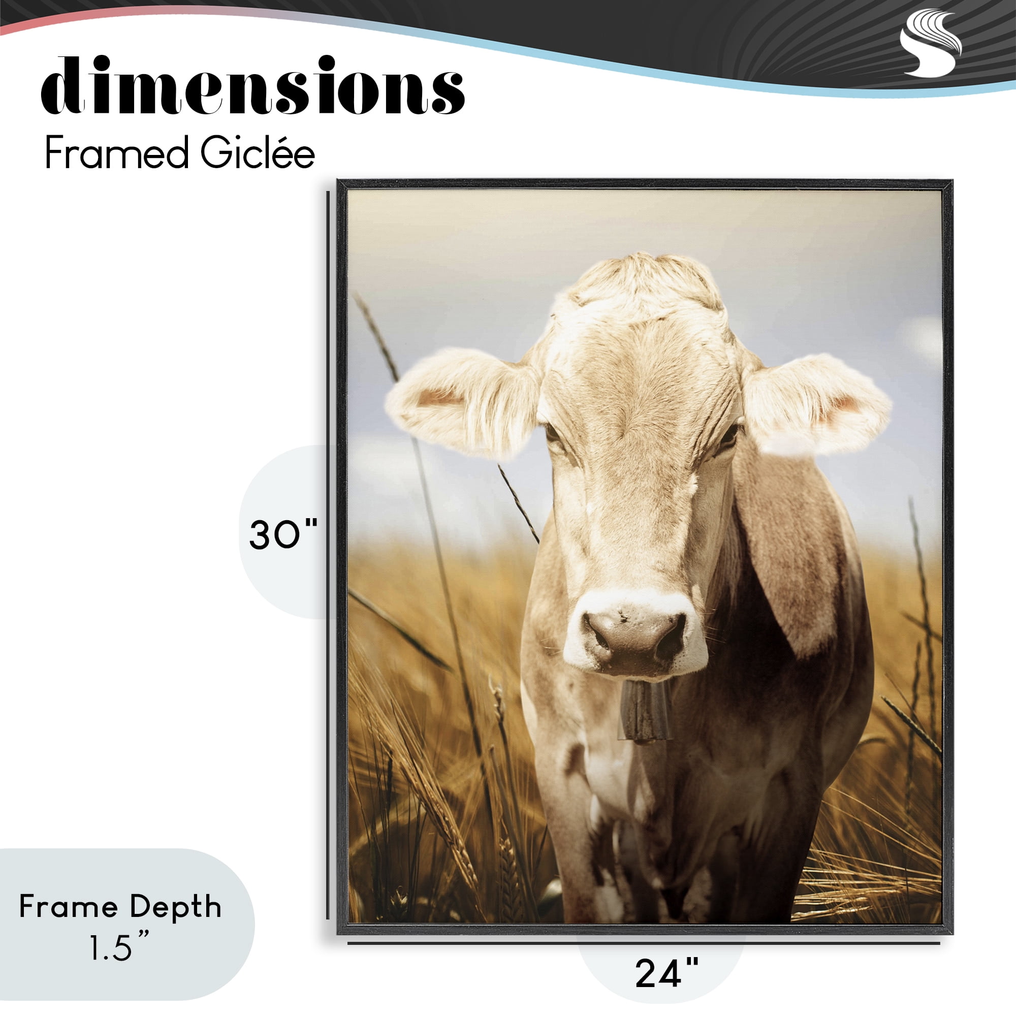 Stupell Industries Simple Belle Cow Portrait Black Framed Giclee Art, design by Marcus Prime