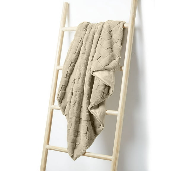 Martha Stewart Collection Lattice Faux Fur Throw, 50″ x 60″, Beige