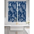 thumbnail image 2 of Navy Blue Coastal Bathroom Window Curtain, Nautical Beach Starfish Coral Summer Light Filtering Coffee Kitchen Curtains, Bedroom Living Room Curtains 2 Panel 84"x63", 2 of 6