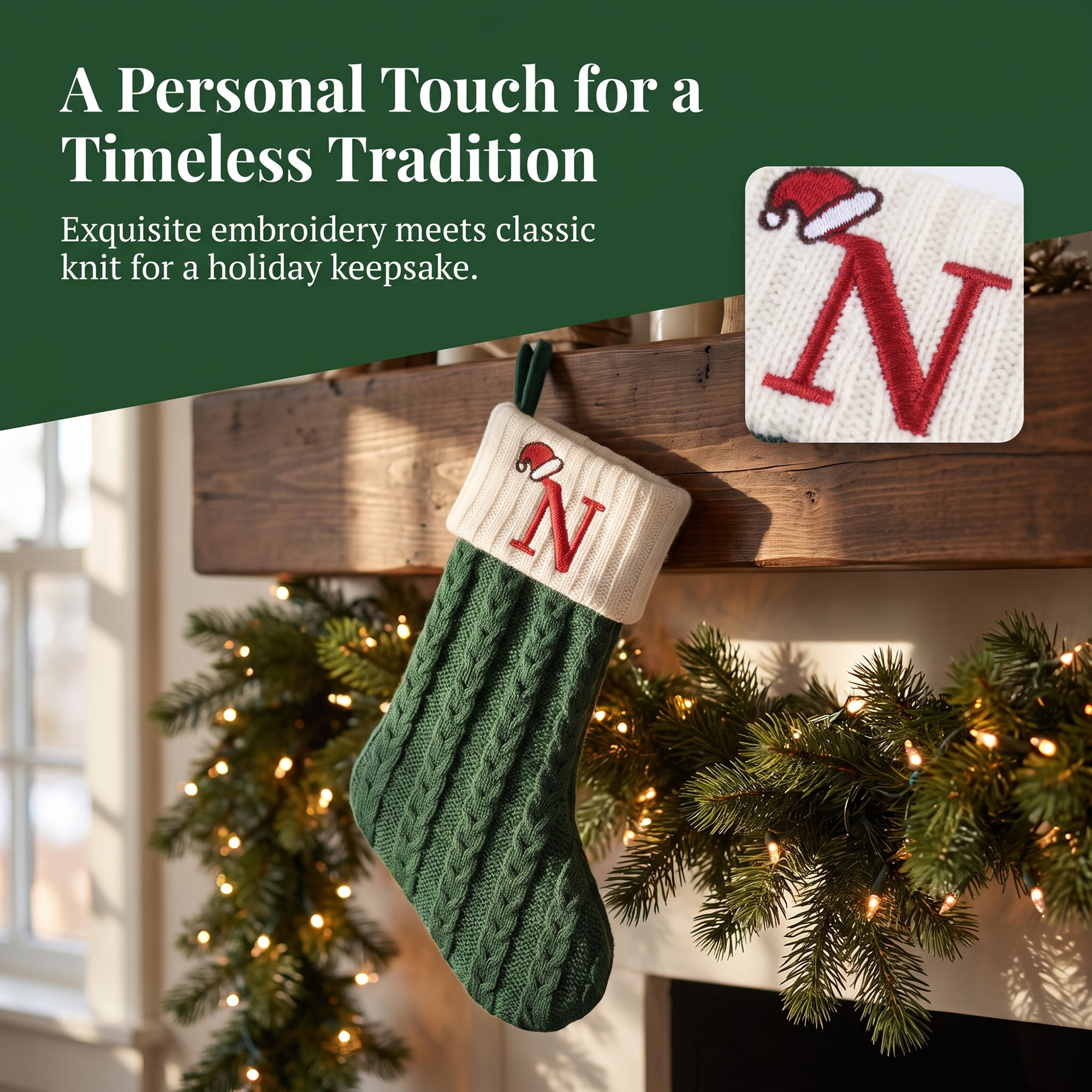 Unique Bargains Christmas Luxury Grand Hearth Accent Stocking Green Letter N 8"