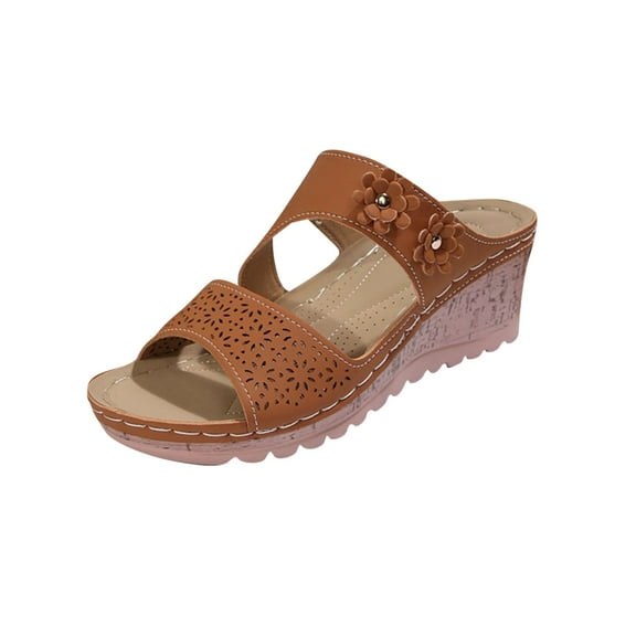 CQONEPT Women's Wedge Sandals Elastic Strappy Thong Sandals Comfort Elastic Strap Summer Dress Beach Gladiator Sandals T Strap Dress Sandals Brown Size 6