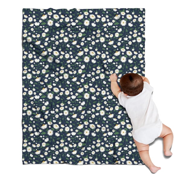Navy Daisy Flower Floral Pattern Blanket,Comfortable Soft Flannel Throw Blanket,All Season,Warm Lightweight Blankets for Sofa Bed Couch Living Room Chair,30"x40"