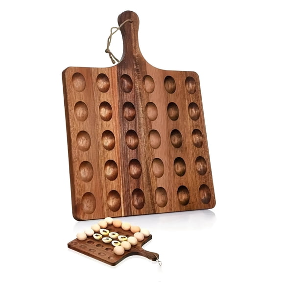 30-Hole Reversible Wooden Deviled Egg Platter with Handle, 17x13 Inch Wooden Egg Holder, Wooden Serving Platter for Household Kitchen Use, Easter and Home Storage