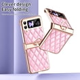 thumbnail image 5 of MonsDirect for 6.7 inch Samsung Galaxy Z Flip 3 5G 2021 Case, Hinge Protection Plating Frame Hard PC Shell PU Leather Cover Durable Shockproof with Finger Ring Stand Holder for Galaxy Z Flip 3, Pink, 5 of 7