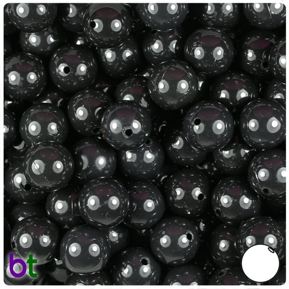 BeadTin Black Opaque 12mm Round Plastic Beads (60pcs)