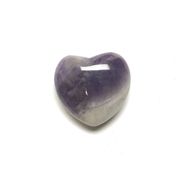 Zentron Crystal Collection: Amethyst 30MM Polished Worry Stone Puff Heart and Velvet Pouch