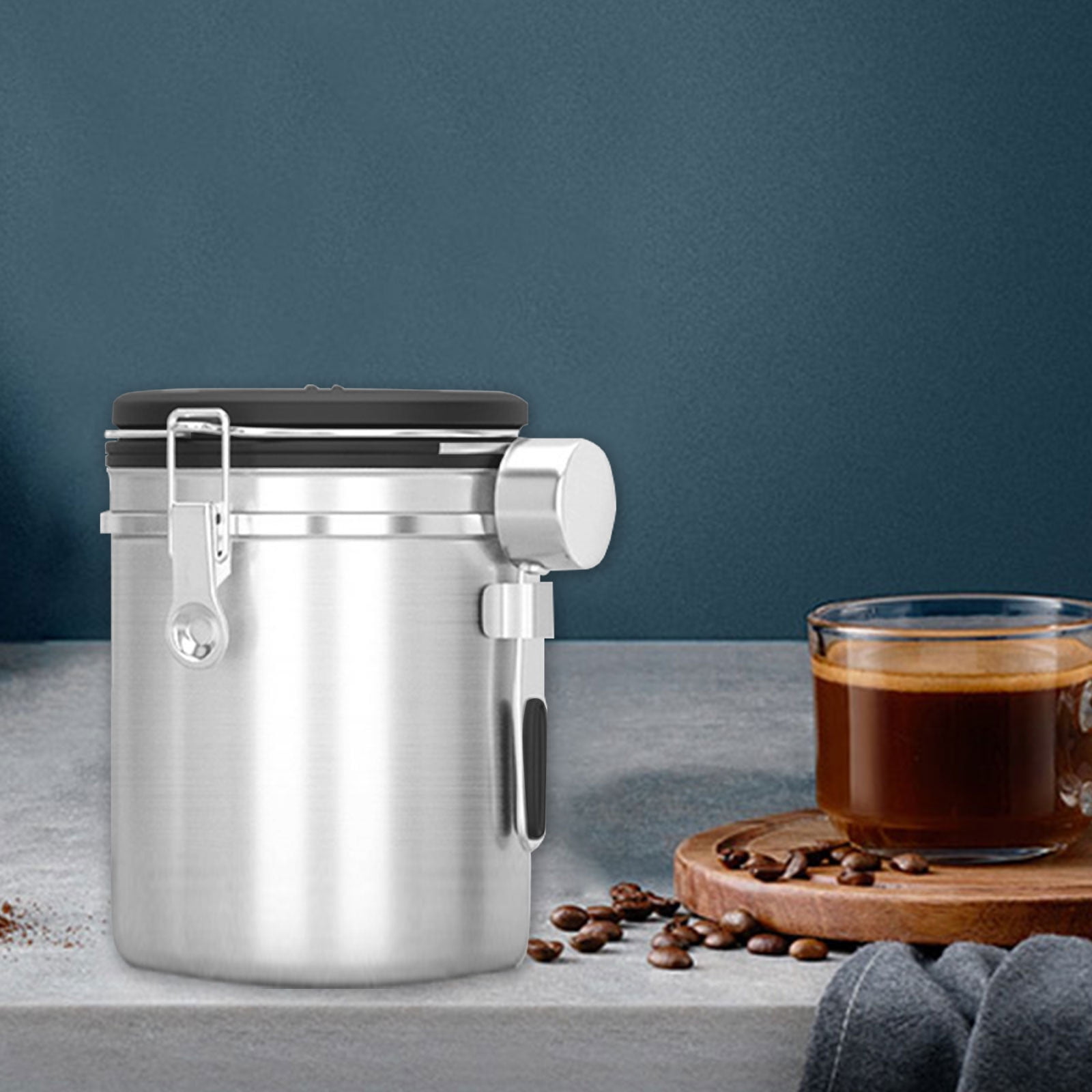 TACILIP Kitchen Organization, Coffee Canister, Airtight Stainless Steel Kitchen Food Storage Container With Date And Scoop For Grounds Coffee,Beans, Tea, Flour, Cereal, Sugar(1.8L), Room Storage
