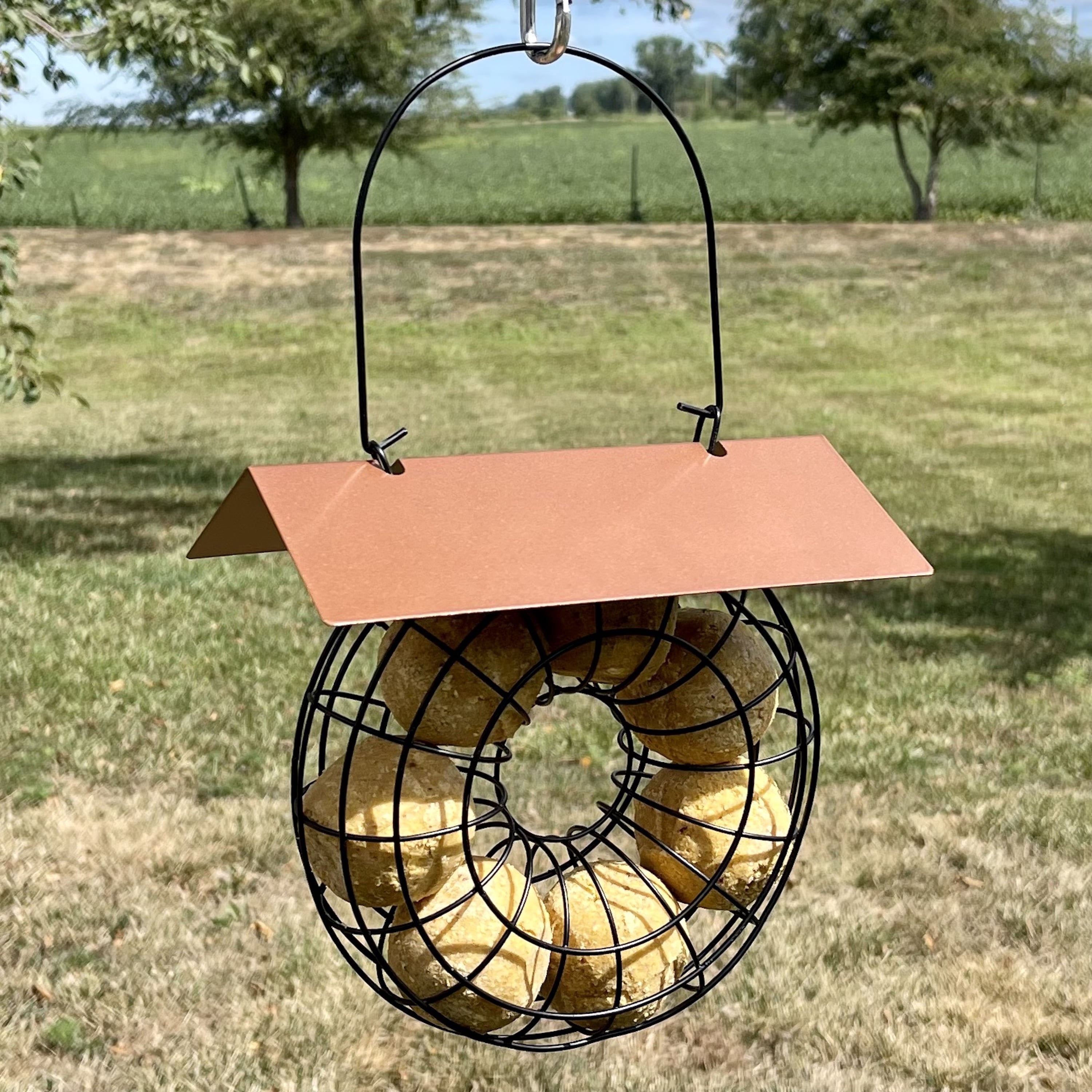 Songbird Essentials Suet Feeder for Suet Balls Metal Hanging Bird Feeder, 6 Suet Ball Capacity Copper