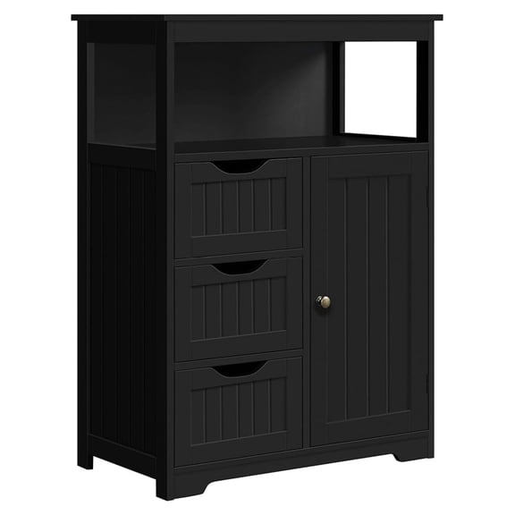 MYZBBD Bathroom Storage Cabinet Bathroom Floor Cabinet Freestanding Organizer and Storage with Door, 3 Drawers, Adjustable Shelf, 35.5 Inches Height, Black Cabinet