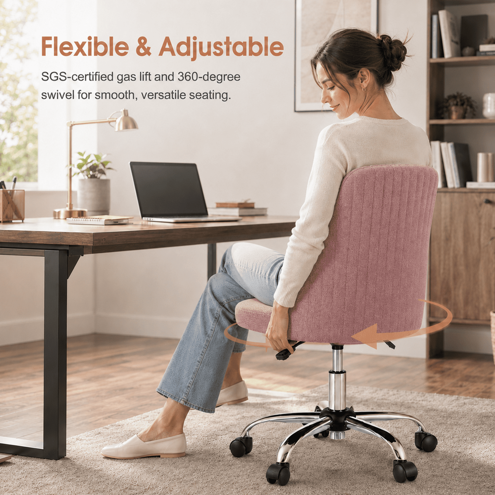 Alvantor Comfy Office Chair, Adjustable Swivel Desk Chair with Wheels, Wide Seating, Modern Fabric Vanity Chair