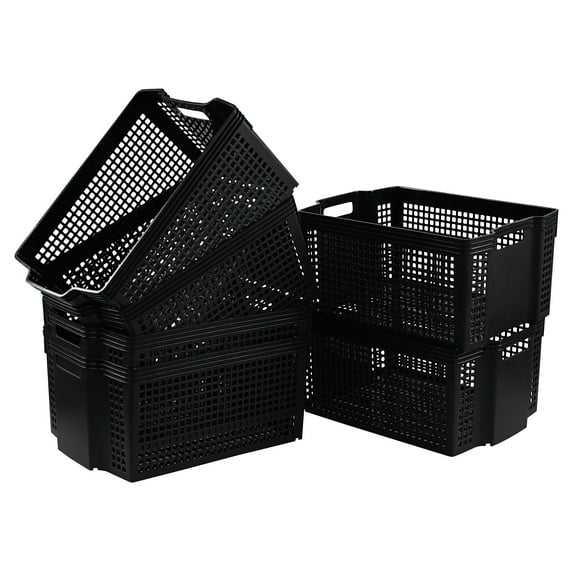 Nesmilers 6-Pack Plastic Stackable Storage Baskets, Large Rectangle Plastic Storage Basket, Black