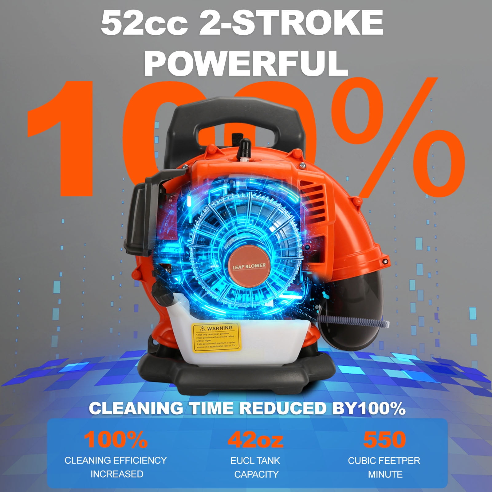 kiel 52CC Gas Powered Backpack Leaf Blower | 550 CFM High Air Flow | 6800 RPM | for Yard Lawn Leaf Cleanup