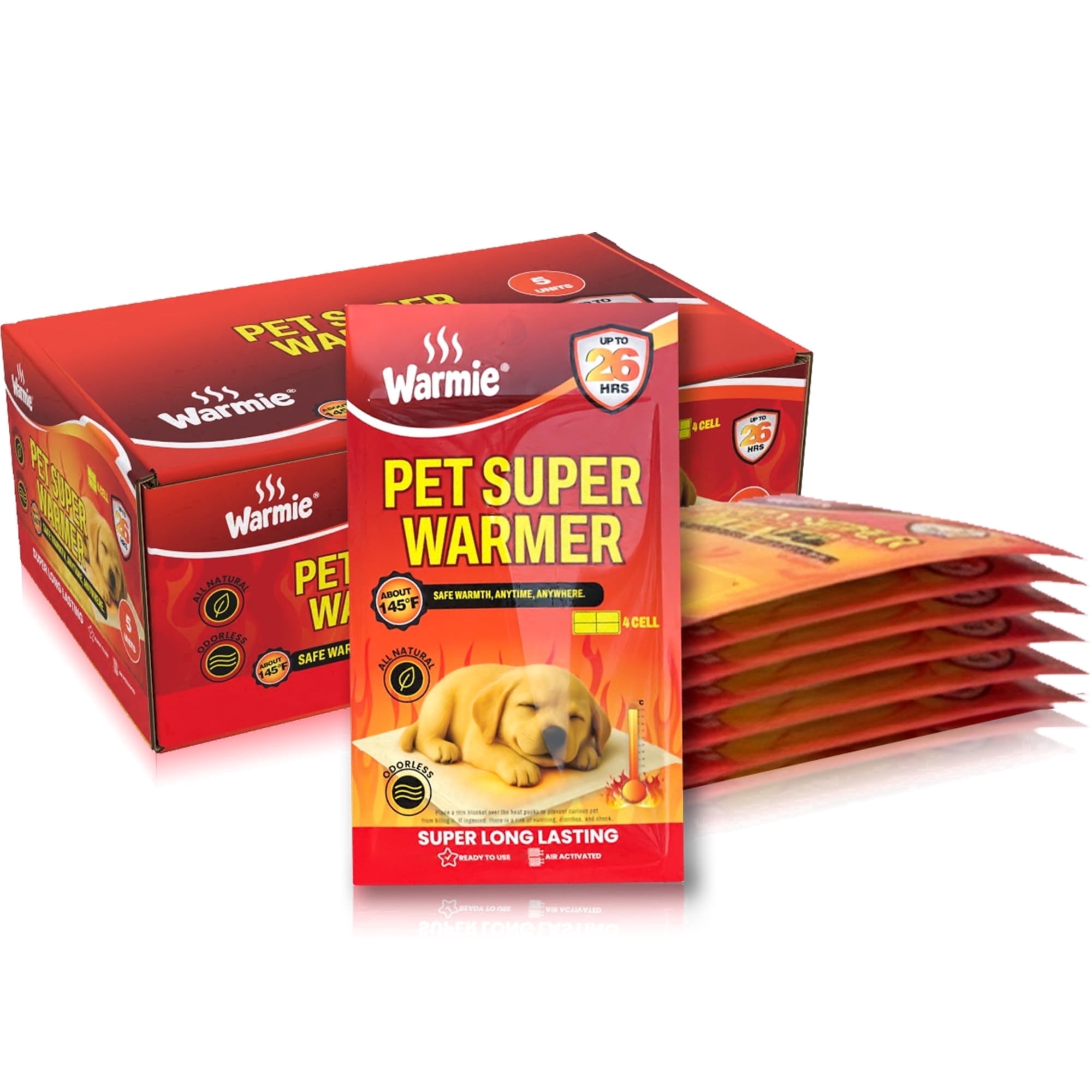 Warmie Super Pet Warmer, Extra-Wide Long-Lasting Air-Activated Heat Packs, 5 Count, Cozy Safe Temperature, Non-toxic, Odorless, Premium Materials & Korean Tech