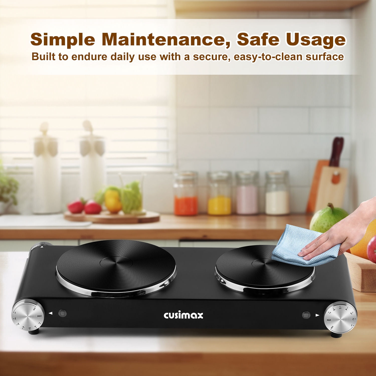 Cusimax 23.03 Inch 2-Coil Stainless Steel Countertop Burners