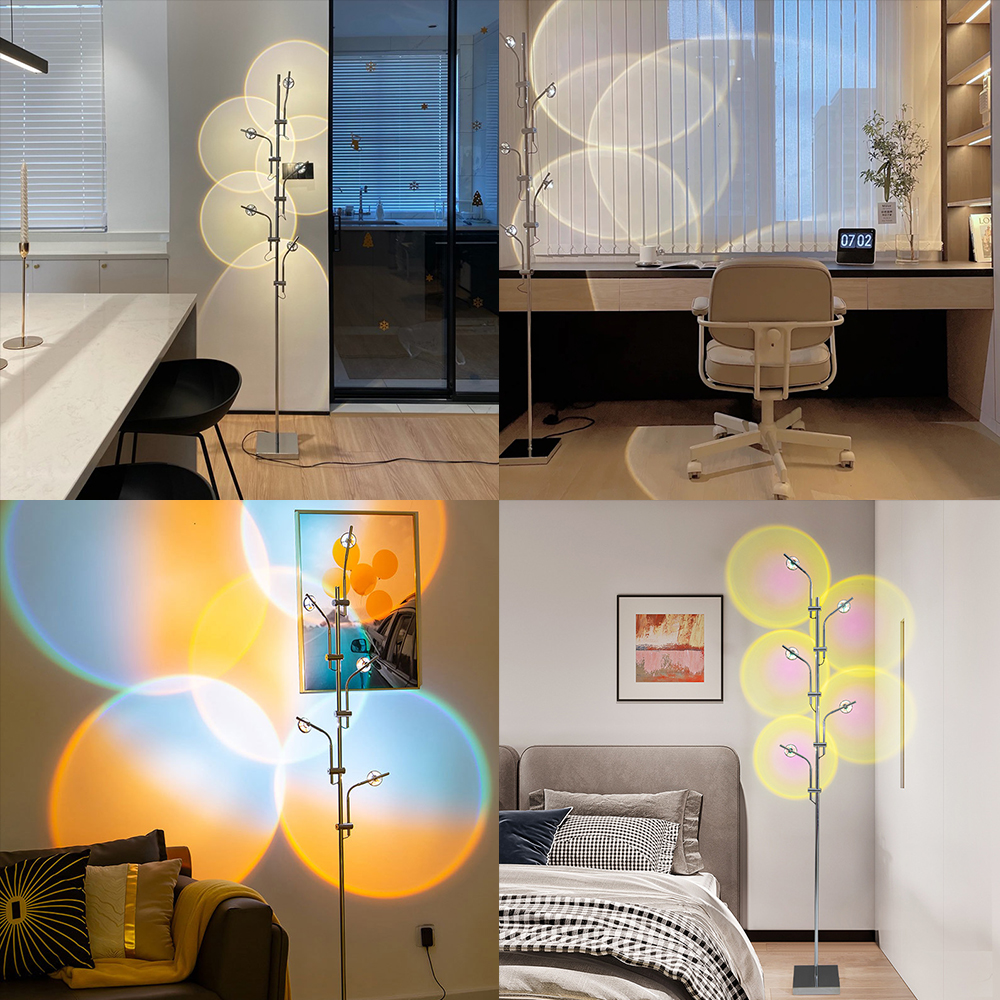 Elinkume Modern Floor Lamp, 73 inch High 5-Head Halo Effect Ambient Floor Lamp (Silver)