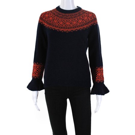 

Pre-owned|J Crew Womens Long Sleeve Crew Neck With Flared Cuffs Blue Size XS