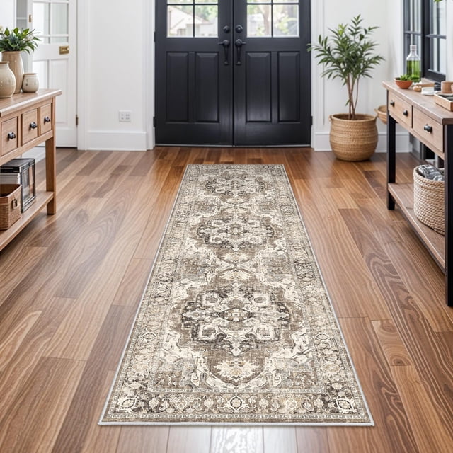 Alfombra para correr YOUFORTONG, lavable, 60 x 180 cm, poliéster beige