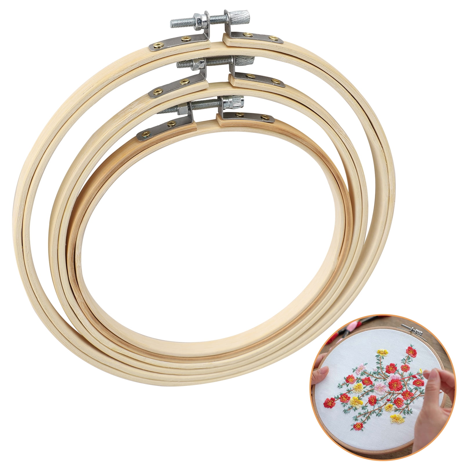 4 Pieces Bamboo Embroidery Hoop Set Bamboo Circle Cross Stitch Hoop Ring 5 inch to 7.8 inch for Embroidery,Cross Stitch and DIY Craft Sewing,Including 16pcs Gold Eye Sewing Needles 