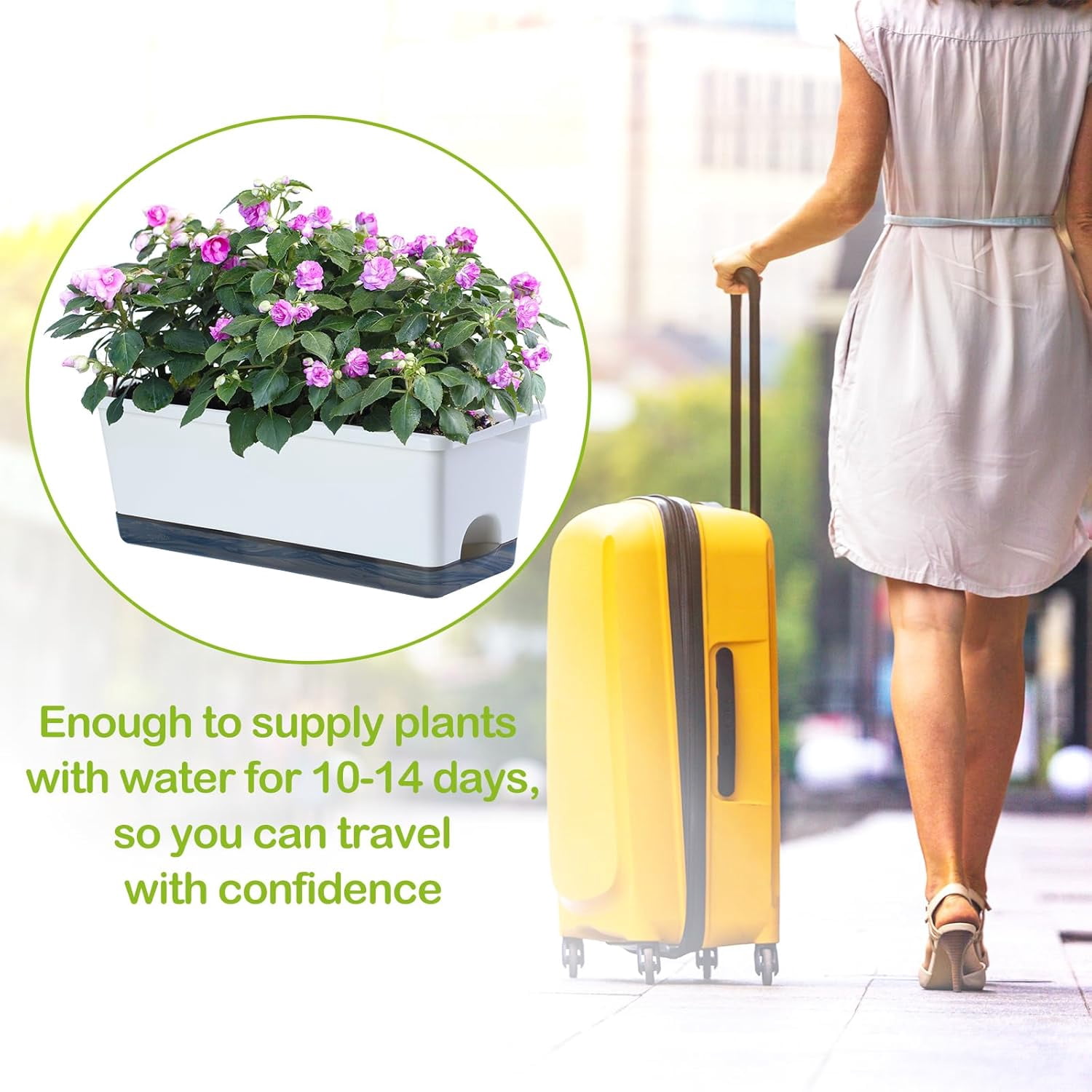 Window Box Planter 8 Pcs, 17 Inches Rectangle Flower Pots with Drainage Holes & Trays, Vegetable Planters for Windowsill Patio Garden Balcony Home Indoor Outdoor (White, 16 * 7 * 6 inch)