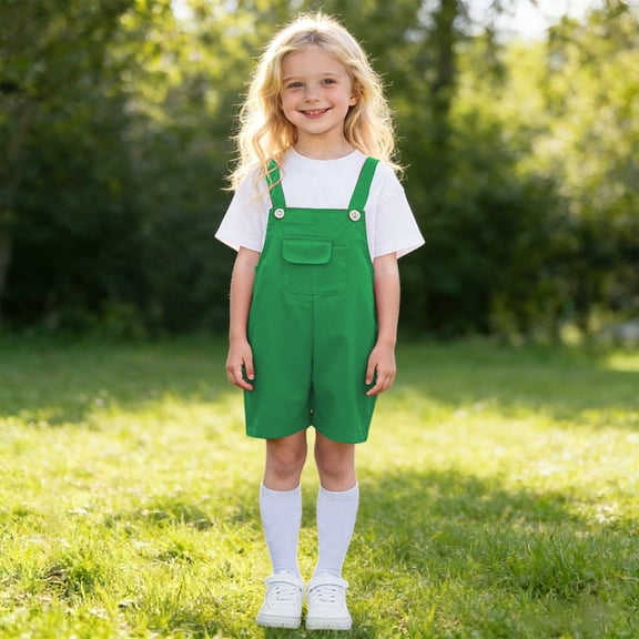 3Pc Summer Outfits For Girls Boys Kids Shortalls Bibs Jumpsuits Unisex Short Sleeve T-Shirt Tops Adjustable Romper Wide Leg Overalls Shorts Socks Set School Uniform Graduation Gifts Green,110=3-4Y