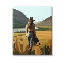 Stupell Industries Strolling Cowgirl in Desert Landscape Painting Gallery Wrapped Canvas Art Print Wall Art, 24 x 30