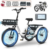 MOONCOOL TK1 20" Fat Tire Folding Electric Tricycle w/ Rack Bags, 750W Motor 48V Foldable Ebike Electric Trike for Adults, 3 Wheel Electric Bicycle w/Front & Rear Baskets, Certified to UL 2849 by SGS