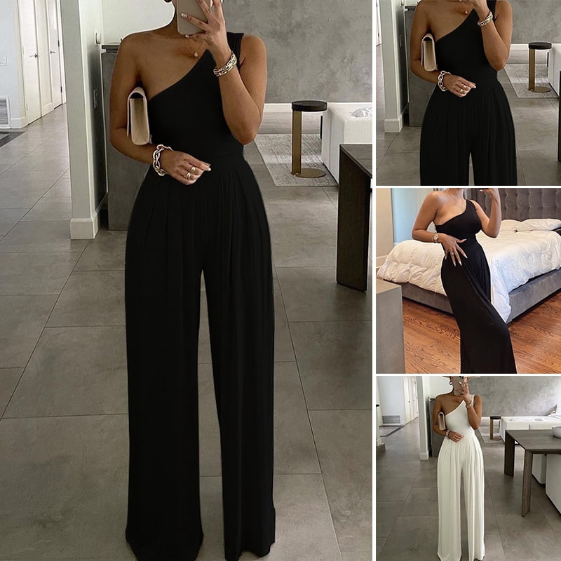 One Shoulder Ruched Wide Leg Jumpsuit 