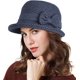 thumbnail image 1 of Sombrero bombín para mujer con ala enrollable, sombrero cloche retro de invierno con lazo ajustable, 1 of 5
