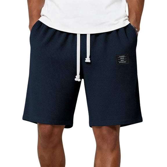 ADSSDQ Mens Shorts Summer Casual Waffle Knit Drawstring Elastic Waist Comfy Shorts with Pockets Beach Vacation Navy S