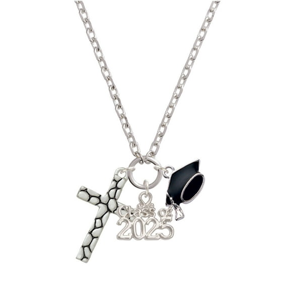 Delight Jewelry Silver-tone Pebble Cross - Silver-tone Class of 2025 Graduation Zoey Necklace, 28"