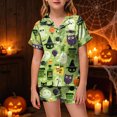 thumbnail image 2 of Cdudpw Halloween Girl Silk Pajamas Sets Ghost Halloween Print Button Up Shirt and Shorts Sleepwear 2 Piece Pjs Outfits(A031-Green), 2 of 5