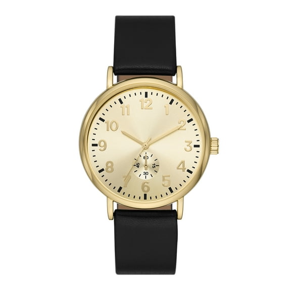 George Men's Watch: Gold Tone Case, Champagne Sunray Dial, Black Vegan Leather Band (FMDOGE047)