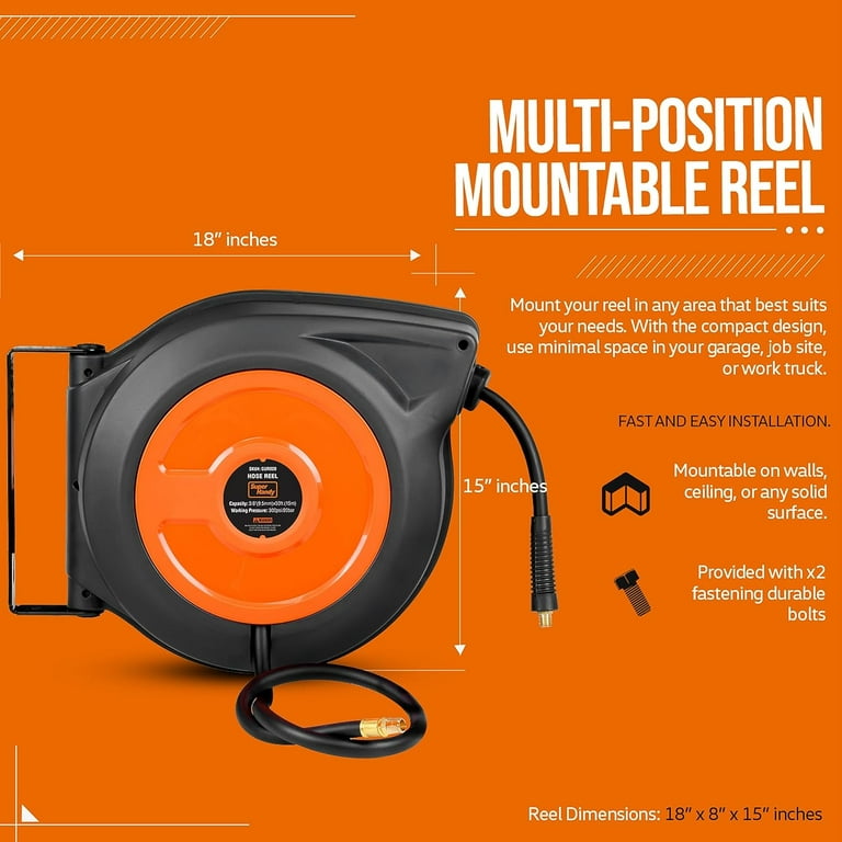SuperHandy Portable Industrial Retractable Air Hose Reel - 3/8 x