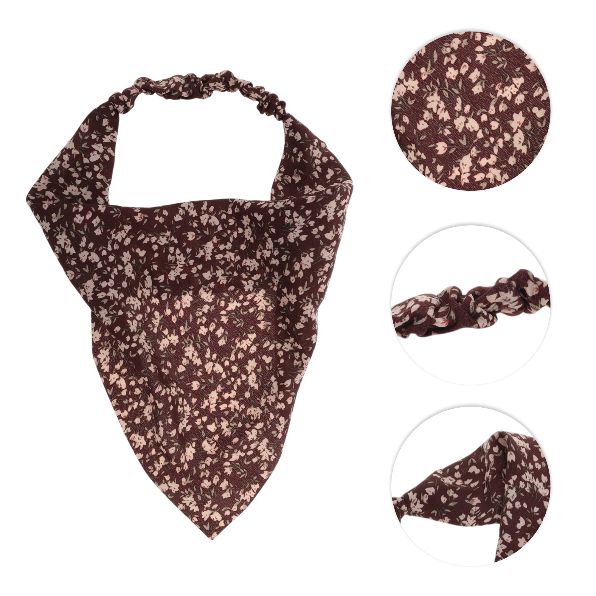 Unique Bargains 1pc Fashion Ditsy Floral Headwrap 8.86''x9.65'' Coffee Color