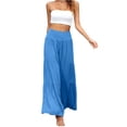 thumbnail image 2 of Womens Cotton Linen Wide Leg Palazzo Pants Boho Elastic High Waist Baggy Trousers Fashion Ruffle Tiered Smocked Pants, S, 2 of 6