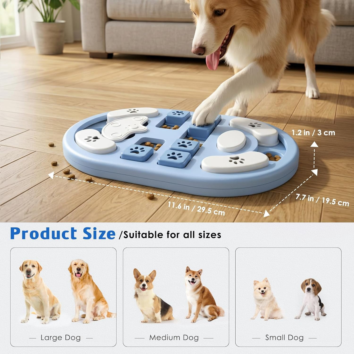 Dog Puzzle Toy, Interactive Treat Puzzle for IQ Training & Mental Stimulation, Non-Slip Slow Feeder Enrichment Boredom Buster for Puppies Small Medium Large Dogs Cats, Gray Gift