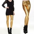 thumbnail image 3 of Womens High Waist Shiny Silver Gold Leggings Faux Stretch Pencil Pants, 3 of 17