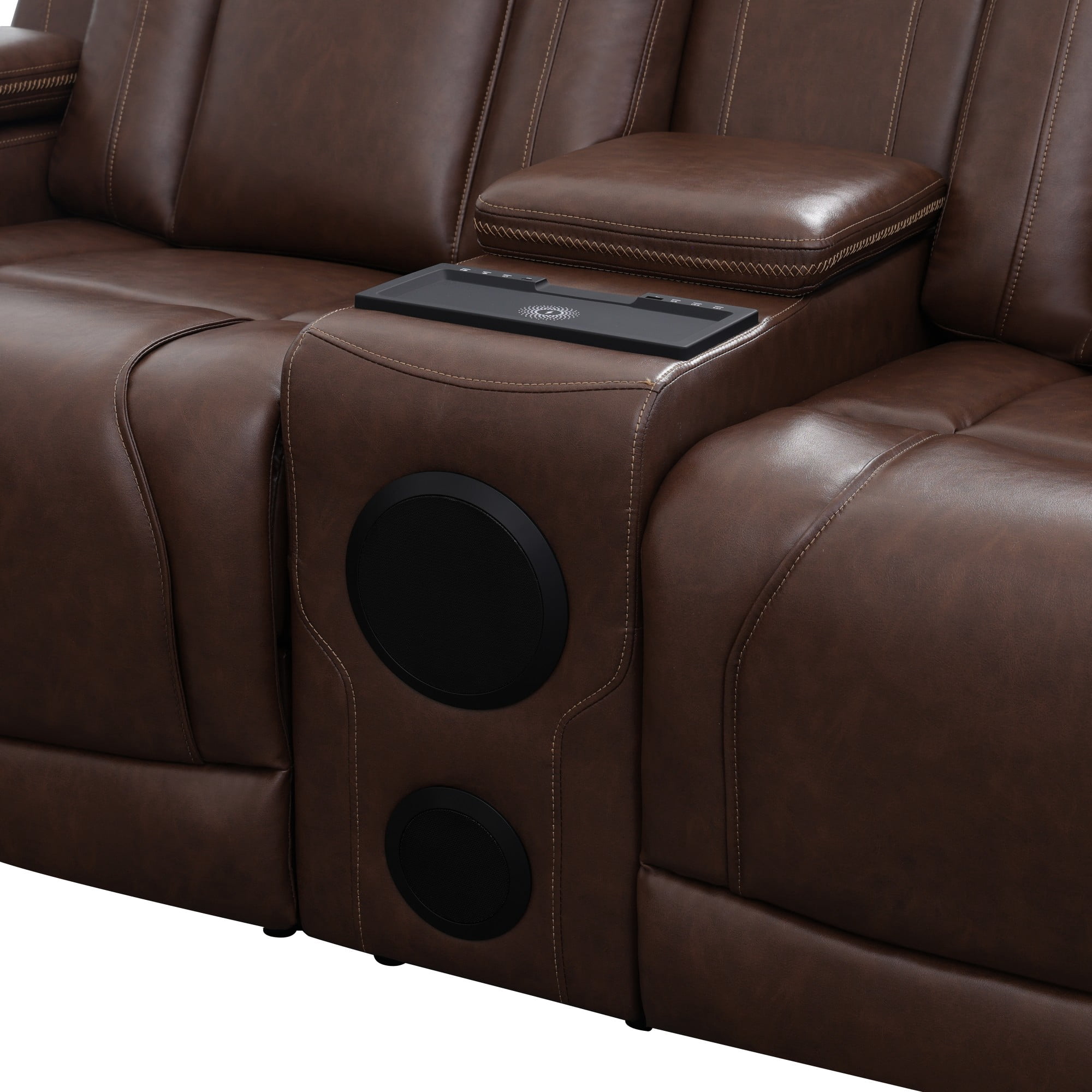 Gewnee Power Recliner with Wireless Charging, LED Ambient Lights, Built in Bluetooth Speakers, USB & Type‑C Ports, Hidden Storage, Home Theater Seating with Cup Holders, Air Leather‑Reddish-brown