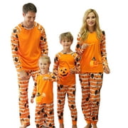 Blotona Matching Family Halloween Pajamas Set Adults Kids Pumpkin Letter Stripe Tops Stripe Pants