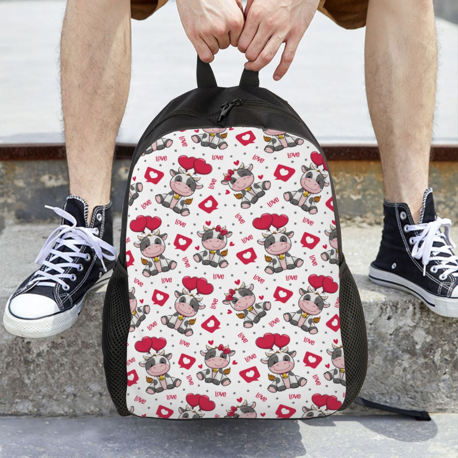 Defioc Caring Cow Print Backpack -Travel,or Work Bookbag Daypacks with 15-Inch Laptop Sleeve and Dual Water Bottle Pockets